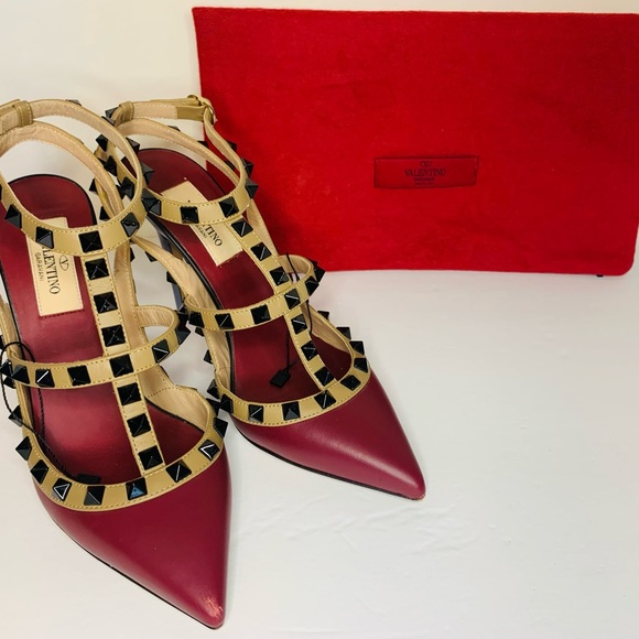 Valentino Garavani Lacquered Rockstud Leather Maroon/Red & Blue Pumps 36EU/6 US - Picture 4 of 16
